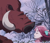 boar face to face with sakura